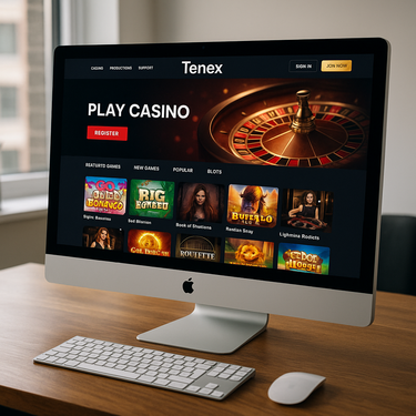 Tenex Casino Desktop Interface - Clean Layout and Dark Mode